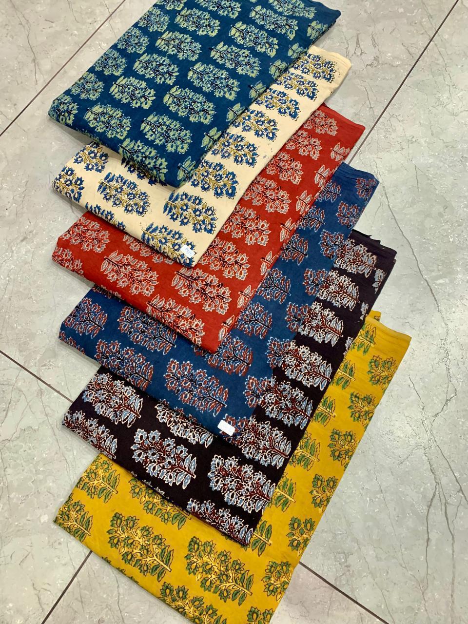 Ajrakh pure cotton handblock printed fabric in indigo with multicolour geometric pattern